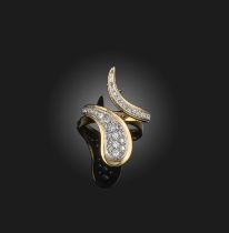 Lalaounis, a diamond-set gold snake ring, of stylised design set with graduated circular-cut