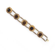 A garnet and gold bracelet, mid 19th century composite, composed of circular disc-shaped gold
