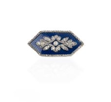 An enamel and diamond brooch, early 20th century, designed as a hexagonal plaque, applied with
