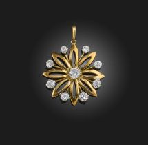 A gold and diamond pendant, designed as a flower, set with circular-cut diamonds totalling