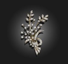 Birks, a diamond brooch, designed as a floral spray, set with brilliant-cut diamonds, mounted in