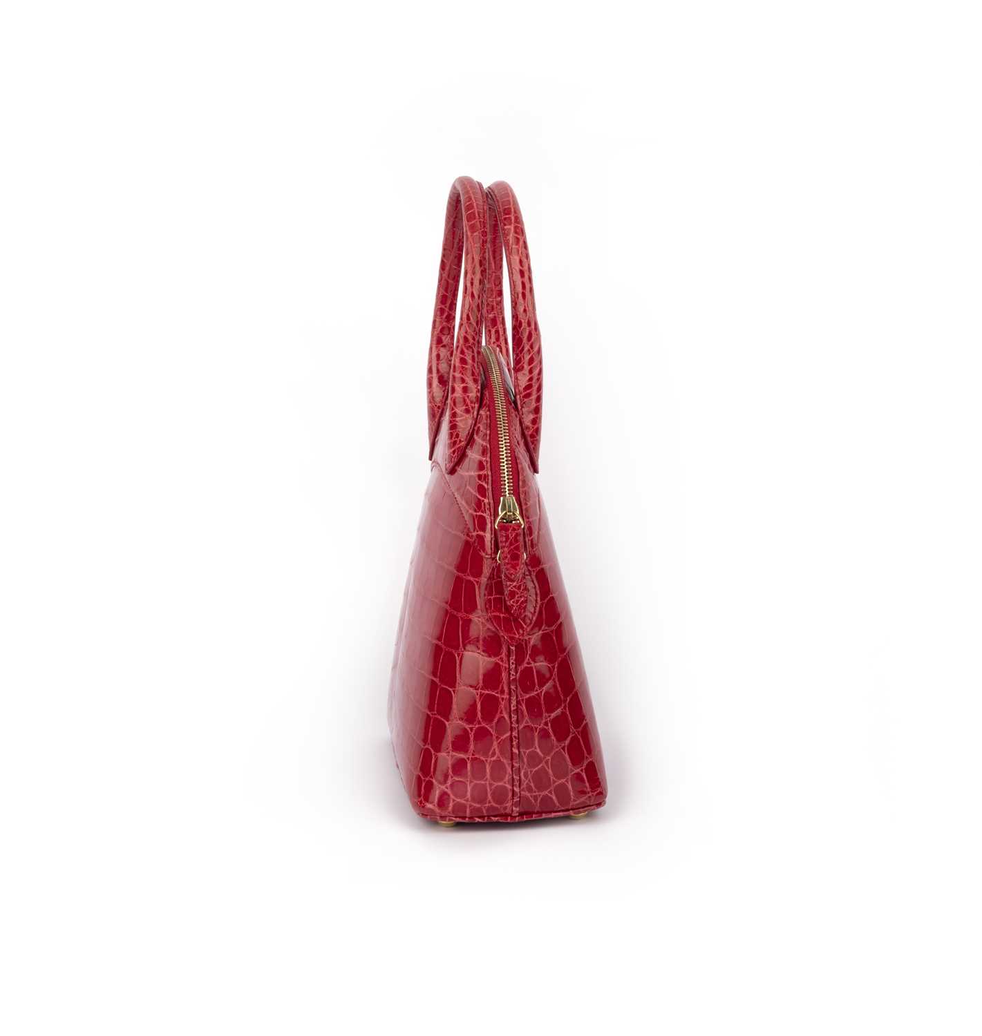 λ Asprey, a raspberry crocodile top handle bag 24cm wide, 26cm high, 42cm strap drop, includes - Image 3 of 5