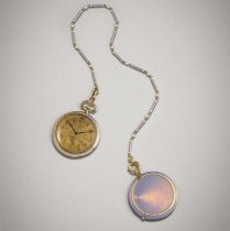 Cartier, a gold and enamel pocket watch and vesta case, circa 1908, composed of a pocket watch