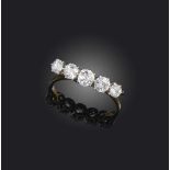 No reserve - a diamond ring, early 20th century, set with a sequence of five circular-cut diamonds