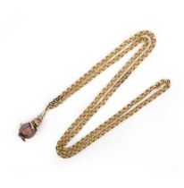 No reserve - a gold and glass bead necklace, the chain composed of wire and rope twist links,