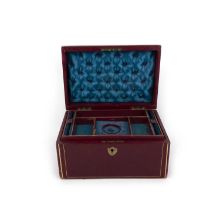No reserve - a late Victorian jewellery box, late 19th century, three tiers, in tooled maroon