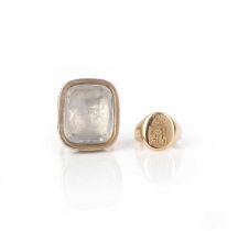 A signet ring and a rock crystal intaglio ring, late 19th century, comprising: a gold signet ring,