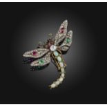 A Victorian gem-set and diamond brooch, late 19th century, designed as a dragonfly, set with