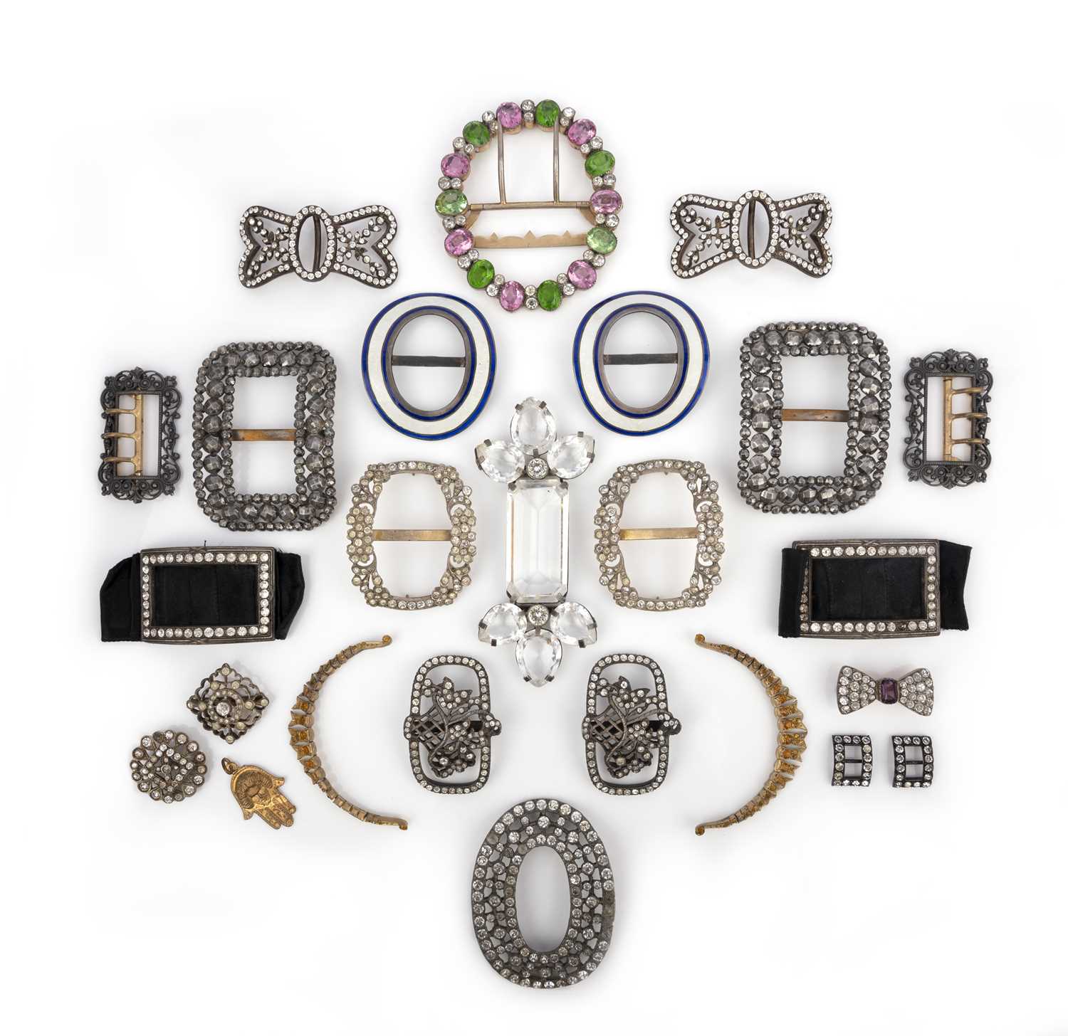 A group of buckles and jewels, 18th/19th century and later, comprising: eight pairs of buckles,