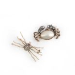 Two brooches, early 20th century, one designed as a crab, set with mother of pearl, cabochon