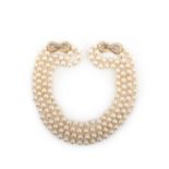 Vourakis, a cultured pearl and diamond necklace, designed as a double row of cultured pearls,