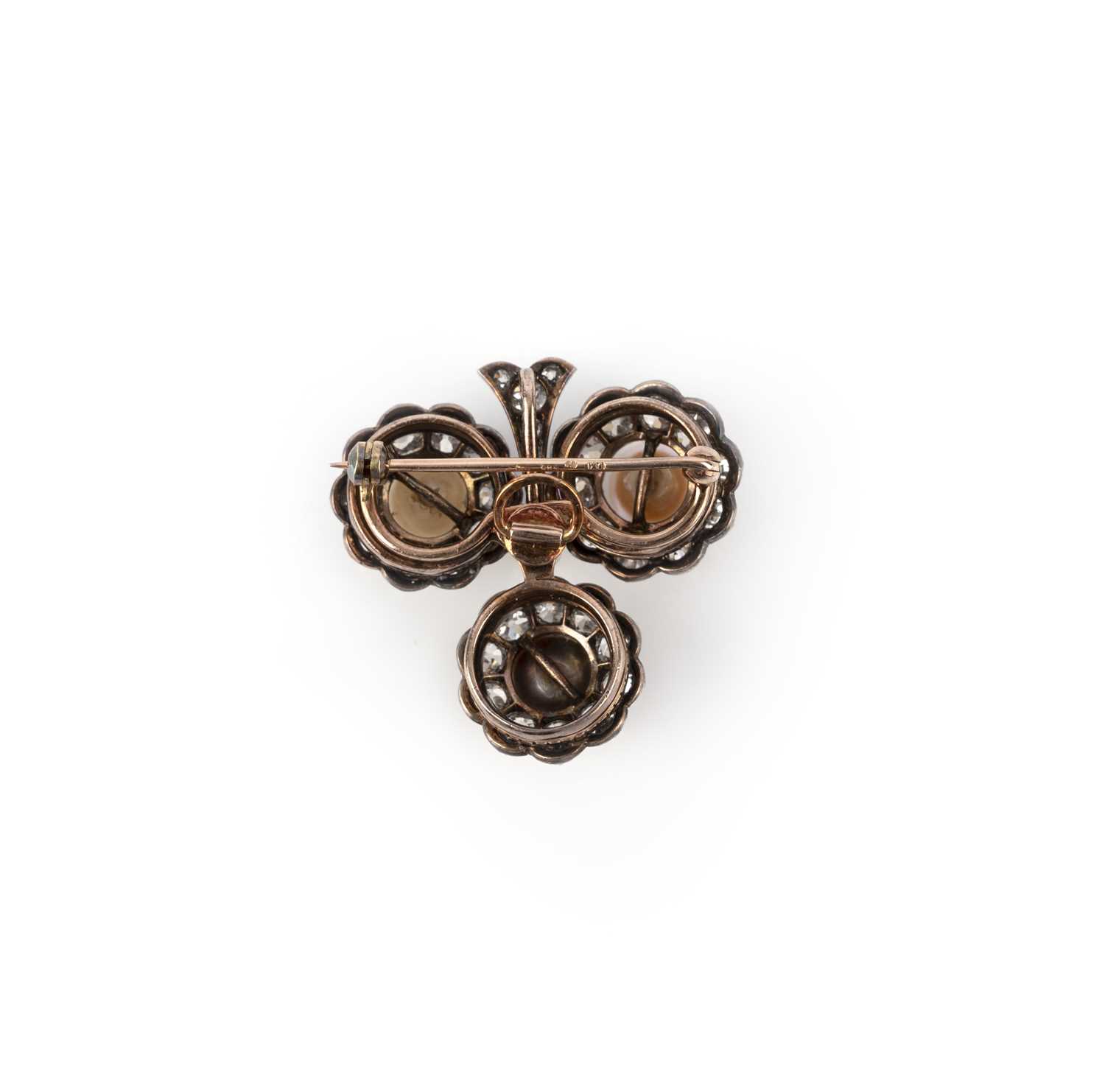 A natural pearl and diamond brooch, late 19th century, designed as a three-leaf clover, set with - Image 2 of 2