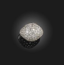 A diamond bombe ring, pave-set set overall with graduated old-cut diamonds in platinum, size M