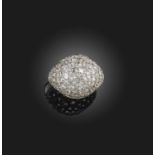 A diamond bombe ring, pave-set set overall with graduated old-cut diamonds in platinum, size M