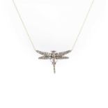 A diamond pendant necklace, designed as a dragonfly, set with brilliant-cut diamonds, its eyes set
