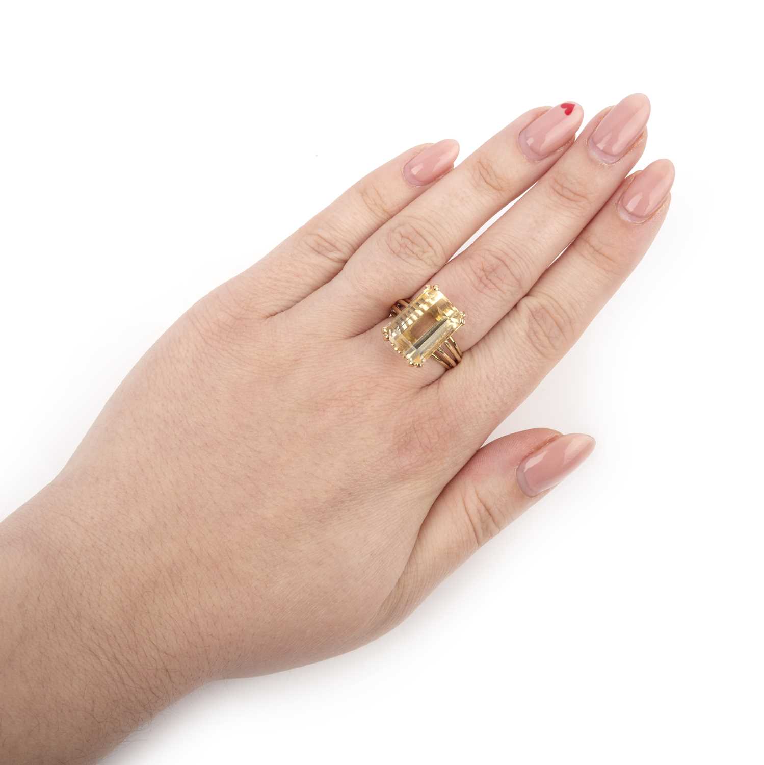 A citrine mounted gold ring, the step-cut citrine claw-set in 18ct yellow gold, size M - Image 2 of 3