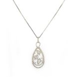 A diamond pendant, set with heart and marquise-shaped clusters within a double border of smaller