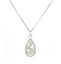 A diamond pendant, set with heart and marquise-shaped clusters within a double border of smaller