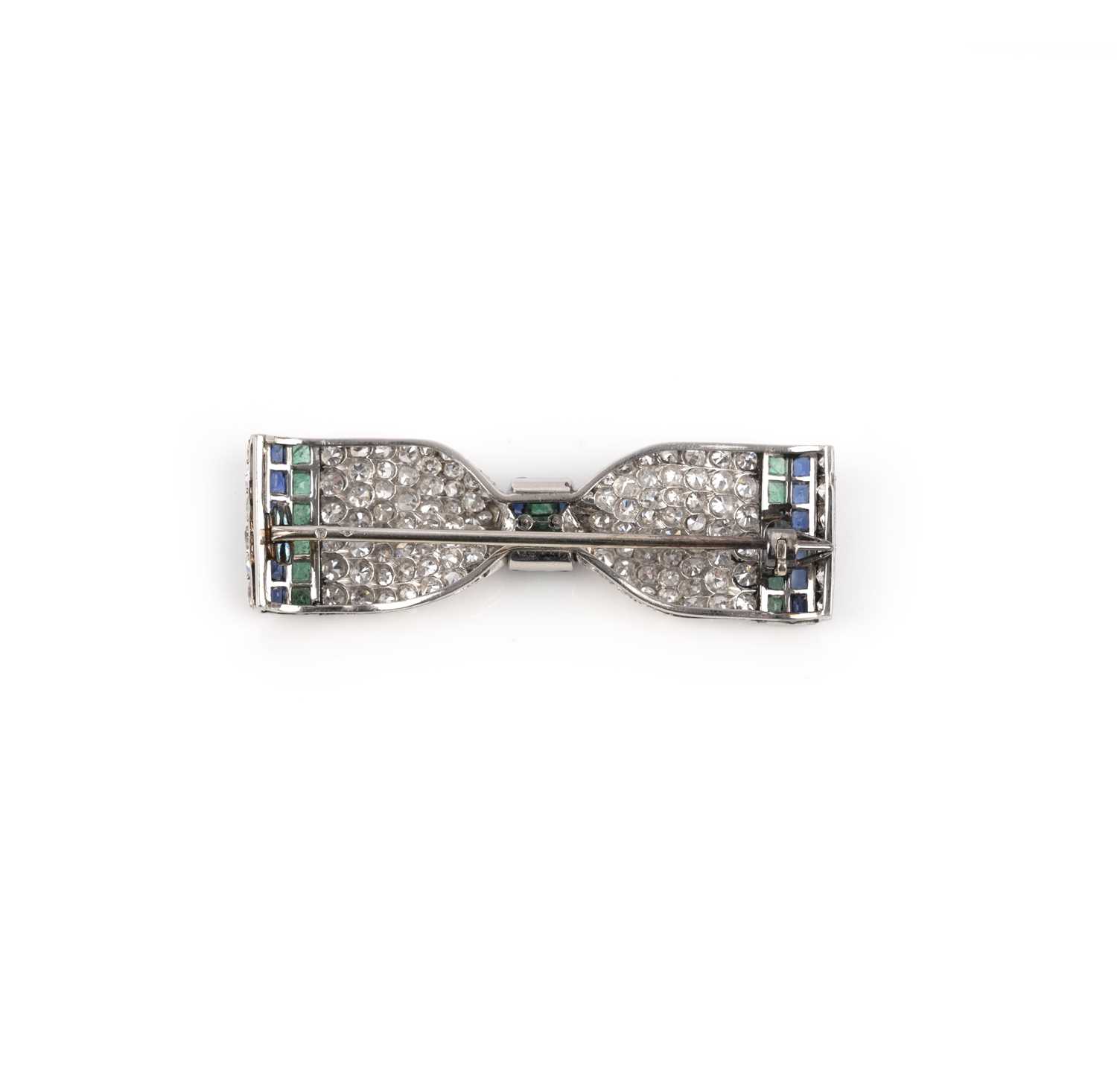 Henri Picq, an Art Deco emerald, sapphire and diamond brooch, 1920s, naturalistically modelled as - Image 2 of 2