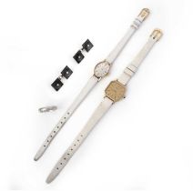 A collection of watches and jewels including a pair of Art Deco cufflinks, comprising: a lady's gold