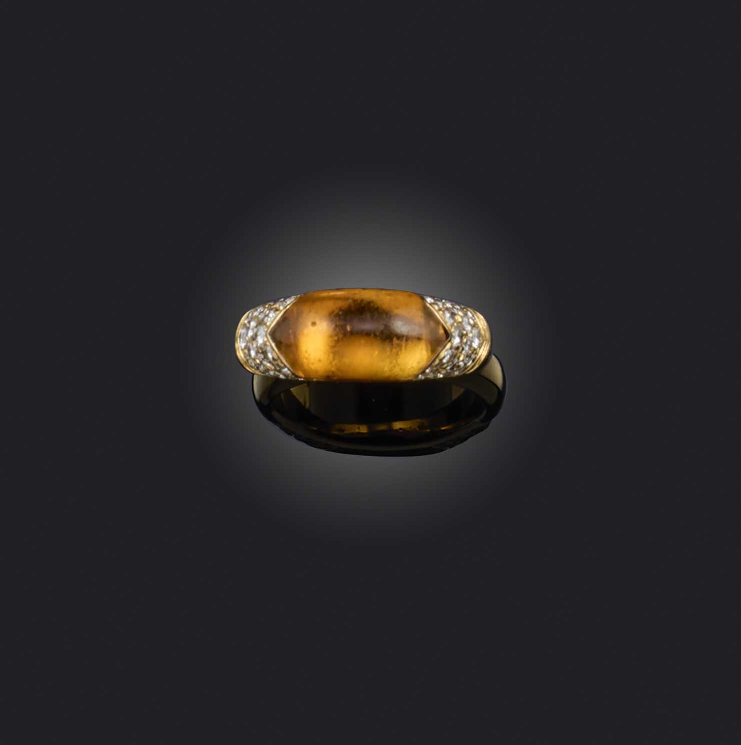 Bulgari, a citrine and diamond 'Tronchetto' ring, set with a cabochon citrine within diamond