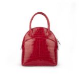 λ Asprey, a raspberry crocodile top handle bag 24cm wide, 26cm high, 42cm strap drop, includes