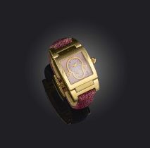De Grisogono a lady's gold 'Instrumentino' dual time wristwatch, ref. 6760, the rectangular pink