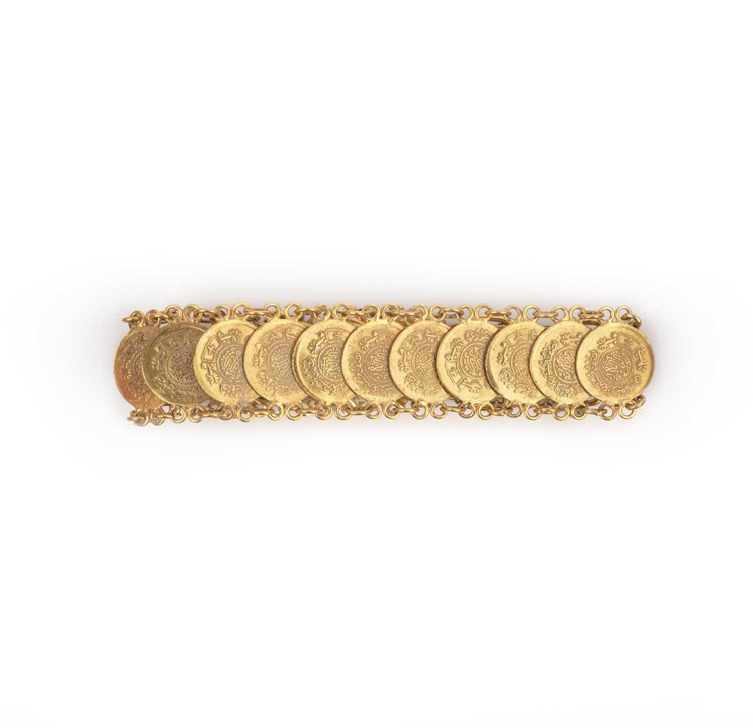 No reserve - a gold bracelet, composed of gold coin links, length 16.2cm, gross weight 29 grams