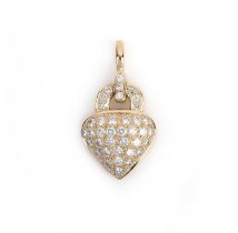 A diamond pendant, designed as a heart-shaped padlock motif, set with brilliant-cut diamonds,