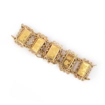 No reserve - a gold bracelet, composed of rectangular gold ingots, each stamped with a design of