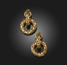 No reserve - Mellerio dits Meller, a pair of gold 'Day and Night' ear clips, mid 20th century,