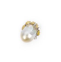 Koch, a cultured pearl and diamond ring, set with a large baroque cultured pearl, to a mount set