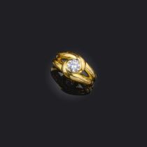 A gold and diamond ring, the round brilliant-cut diamond weighing approximately 0.95 carats,