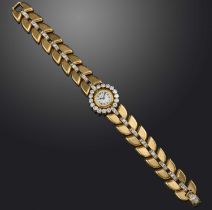 Cartier, a lady's Retro gold and diamond wristwatch, mid 20th century, the circular white enamel
