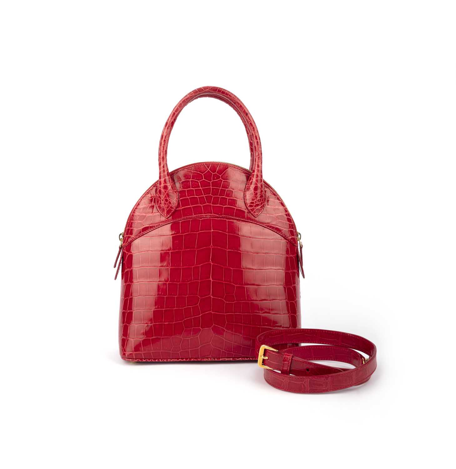 λ Asprey, a raspberry crocodile top handle bag 24cm wide, 26cm high, 42cm strap drop, includes - Image 2 of 5