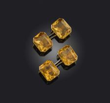 A pair of citrine cufflinks, each set with an octagonal citrine, mounted in gold, fitted case by