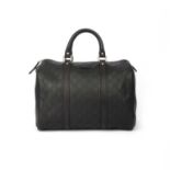Gucci, a small dark brown GG leather Boston duffle 30.5cm wide, 26cm high, 9cm handle drop, includes