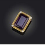 Simon Benney, an amethyst and diamond brooch, of textured octagonal design, each corner set with a