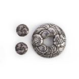 Georg Jensen, a silver brooch and pair of earrings, circa 1994, comprising: a silver brooch modelled