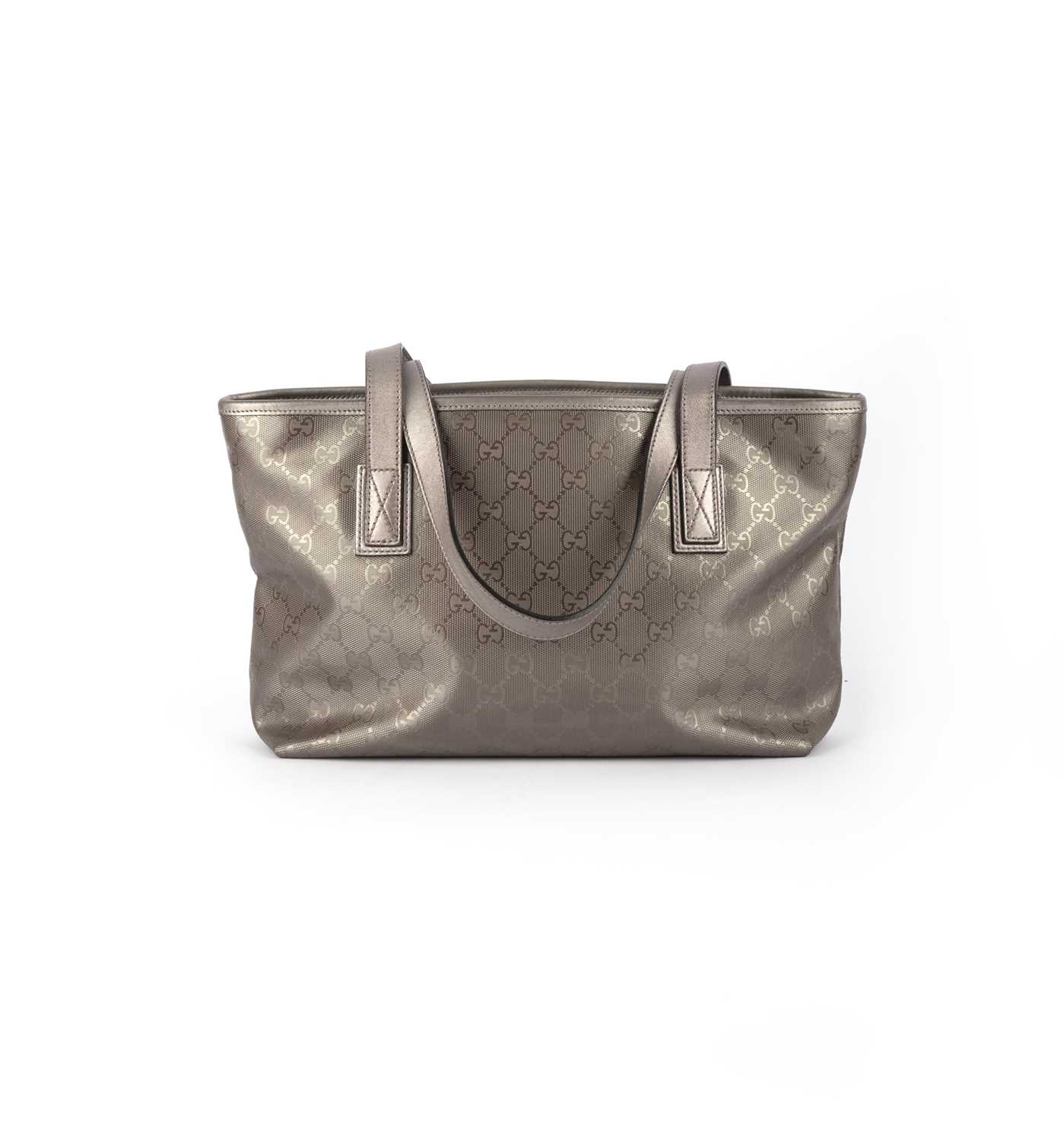 Gucci, a small metallic pinkish/grey GG Imprime tote 37cm wide, 21cm high, 7.5cm handle drop - Image 2 of 4