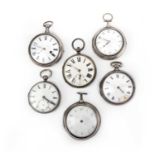 Six silver pair and single cased pocket watches, in various states of repair, comprising: