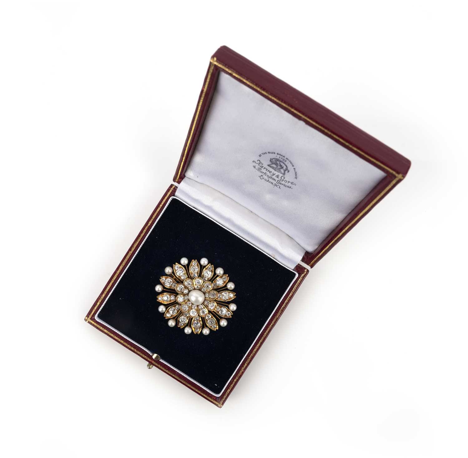 A pearl and diamond brooch, late 19th century, designed as a flower, centring on a pearl measuring - Image 2 of 2