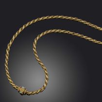 A late Georgian gold and turquoise longchain, 1830s, of twisted design, composed of gold hoop