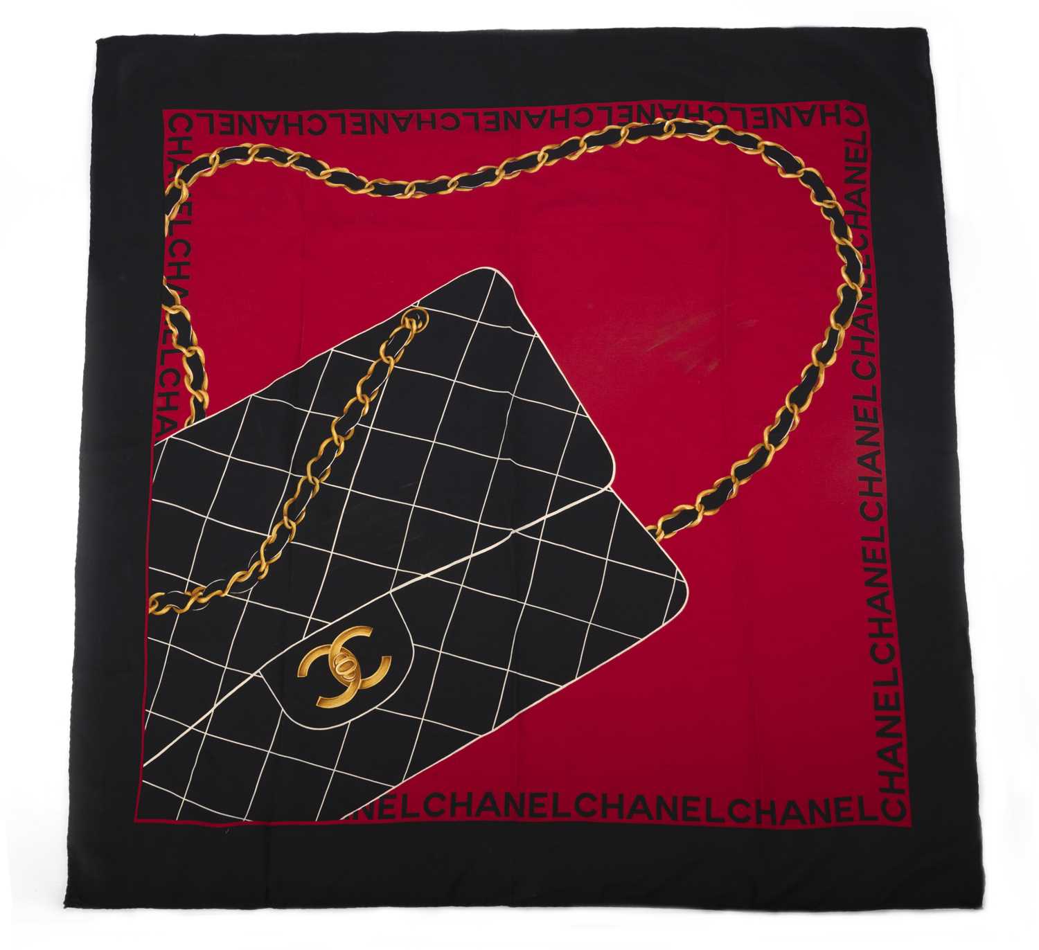 Chanel, a red & black 2.55 bag print scarf 84cm by 81cm
