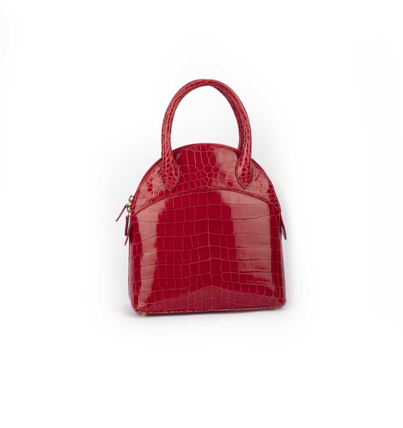 λ Asprey, a raspberry crocodile top handle bag 24cm wide, 26cm high, 42cm strap drop, includes - Image 4 of 5