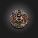 A Scottish silver gilt and hardstone brooch, set with panels of bloodstone, banded agate, jasper and