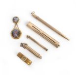 Six gold items, including three 9ct gold propelling pencils, one by S.Mordan & Co, a Victorian