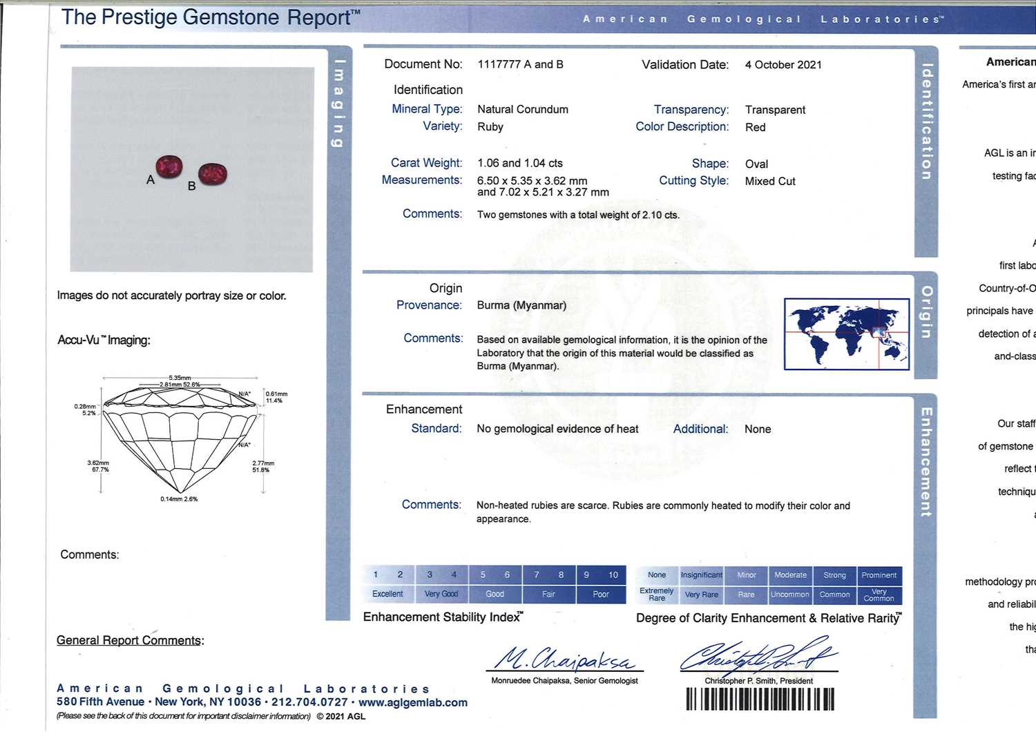 † † Six oval-shaped faceted rubies, weighing 5.86cts total Accompanied by four reports from AGL - Image 2 of 9