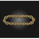 A turquoise and diamond bracelet, early 20th century, composed of navette-shaped links, each