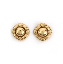 A pair of circular gold earrings, of tied and bombe design in 18ct yellow gold, London hallmarks for